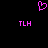A static image with a black background features a pink pixelated heart symbol above two instances of the text "TLH" in matching pink lettering.