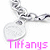 Animated sequence of silver chain-link necklaces with heart-shaped pendants, each displaying 'Tiffany's' text in pink and black lettering.