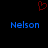 Red pixelated heart symbol above two blue 'Nelson' text instances on black background.