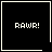Four black square with white borders display "RAW!" text; top-right has a heart symbol, bottom-right has a starburst symbol