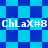 Pixelated blue and cyan checkered background with repeated white text "ChLaX#8" in two horizontal