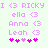 Pixelated text and symbols in pink on light green background, with two identical vertical of names and hearts