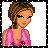 Pixelated character in pink top and gray skirt with 'CUTIE' text below, showing full body and upper body views.