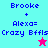 Pixelated text displays 'Brooke + Alexa= Crazy Bffls' with a star icon, alternating between cyan and magenta backgrounds.
