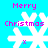 Pixelated holiday-themed icon with cyan background, white snowflakes, and pink text reading 'Merry Christmas' in four quadrants.