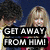 Two people in a close embrace with text overlays reading 'GET AWAY FROM HIM!' and '@FF!'