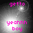 Pixelated text in bright pink reads 'getto', 'yeahhh', and 'boy' over a grayscale background with a bright central light effect.