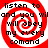 Four identical red-and-white spiral patterns with black text reading 'listen to and you wiland will obey my every comand' arranged in a