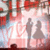 Two silhouetted figures holding hands against a pink and white gradient background with red accents.