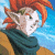Pixelated anime-style character with spiky orange hair and pointed ears, wearing a dark blue scarf against a light blue background.