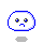 Four pixelated white cloud-shaped icons with blue outlines arranged in a on gray background, each displaying sad expression with downturned mouth and brown eyes