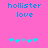 Pixelated blue text 'hollister love' on pink background with five star-like symbols below, two variations of symbol animation visible.