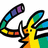 Pixelated rainbow-colored creature with segmented body, large ears, and multiple limbs on white background.