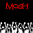 Red pixelated text "MOSH" appears twice above a of white and gray pixelated figures with raised hands against black background