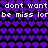 Pixelated icon with repeating purple heart pattern on black background, featuring white text reading "dont want dont want be miss lorbe miss lor" in two horizontal bands.