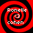 Four identical red and black spiral patterns arranged in a , each containing white text reading "Ronelle" above and "cohen" below a central spiral symbol