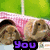 Animated sequence of rabbits in a pink vehicle and white cups with orange bands, displaying text "You are the best"