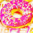 Four donut images arranged in a with colorful icing and sprinkles, one displaying "YUMM!" text