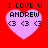 Red background with four identical pixelated pink hearts, each containing 'I LOVE U ANDREW' text and three heart symbols.