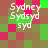 Pixelated of red, green, and brown squares with white text reading Sydney Sydsyd syd in four identical sections