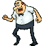 Animated cartoon character in white shirt and dark pants performing various gestures