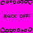Pixelated icon with bright pink background displaying repeated 'BACK OFF!' text and abstract black shapes in a pattern