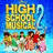 Pixelated image of 'High School Musical 2' featuring characters in colorful outfits against a blue background with text listing cast names.