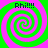 Four identical spiral patterns in green and pink with 'Rhi!!!' text at top-left of each quadrant.