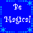 Blue background with white text reading "Be Magical" repeated in four quadrants, surrounded by cyan star and dotted line borders.