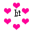 Pixelated pink hearts and black 'It' text on white background, with heart shapes changing size and position across frames.