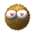A circular brown textured icon with two white oval eyes containing red hearts, showing animation changes in heart size and position across frames.