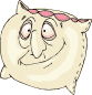 Six cartoon-style pillow-shaped icons with pink-capped ears, each displaying a distinct facial expression variation against a gray background.