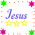Animated icon with 'Jesus' text and star symbols in various color combinations on a dotted background.