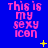 Blue background with pink pixelated text reading 'this is my sexy icon' arranged in a , featuring yellow star and dot animations