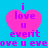 A blue background with four pink heart-shaped icons containing text, each displaying 'i love u everit' in purple pixelated letters.