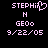 Pixelated text and symbols in light purple on black background, showing two side-by-side frames with identical content except for a heart symbol replacing the 'i' in 'STEPHi' on the left frame.
