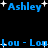 Blue text and white stars on black background with animated pixel shifts in 'Ashley' and 'Lou - Lou' text elements.