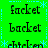 Green background with blue star and dotted line borders, displaying repeated text in black pixelated font across four