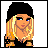 Pixel art icon of a blonde woman with blue eyes wearing a black beanie and dark top, positioned above green text reading "LEAVE ME ALONE" on a black background.