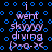 Pixelated text and blue circular patterns on a black background, with animated wavy lines appearing in one frame.