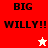 four pixelated displays "BIG WILLY!!" text with star symbols, featuring red and pink backgrounds in the top and white and coral backgrounds in the bottom