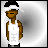 Pixelated character in white tank top and headband with changing text overlays on gray gradient background.