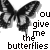 A 4x3 contact sheet of a 12-frame animated icon showing sequential text changes around static butterfly silhouettes on a white background.