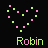 Two side-by-side pixel art heart shapes made of pink and green squares with 'Robin' text below each, one version in inverted colors.