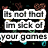 Pixelated text in white rectangular blocks on black background with scattered colored pixels, displaying phrases about being sick of games and losing.