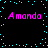 Black background with cyan pixel dots forming a border and scattered pattern, four instances of pink text reading 'Amanda' in pixelated font.