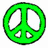 Green peace symbol with white negative space on black outline, displayed in a