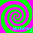 Four identical spiral patterns in green and pink with cyan text 'aubrey' at the bottom of each quadrant on a solid background.
