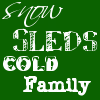 Green background with white text reading 'Snow SLEDS COLD Family' in varying fonts, including a cursive 'Snow' and blocky 'SLEDS' and 'COLD' with pixelated textures.