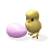 Animated contact sheet of a yellow chick interacting with a purple egg across 16 frames showing sequential movement and position changes.